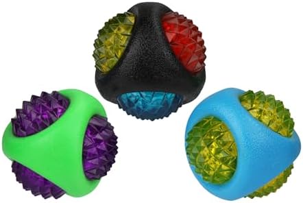 MULTIPETDoglucent TPR Dental Diamond Ball (Assorted) Size 3" Dog Toy Pack of 3