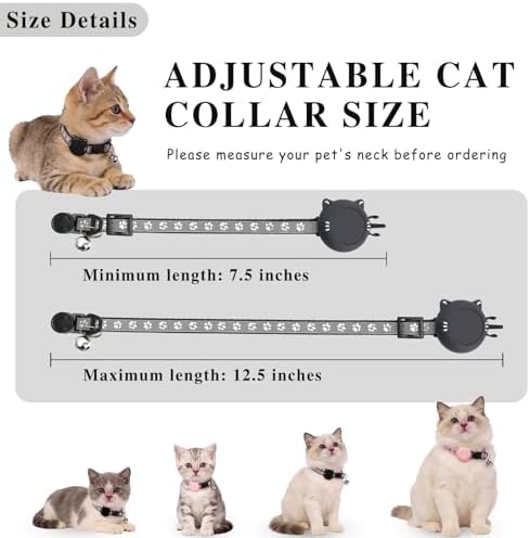 Tensho 2-Pack Breakaway Cat Collar with Airtag Holder, Bell(Black and Pink)