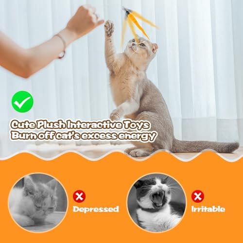 Kerros Fuzzy Worm Cat Wand Refills with Black String, 10 Pcs