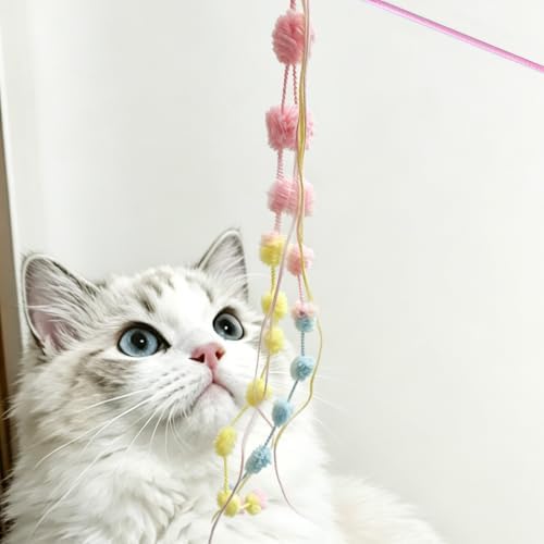 Cat Wands 4 PCS Colorful Pom Pom String Teaser Stick Interactive Cat Toys