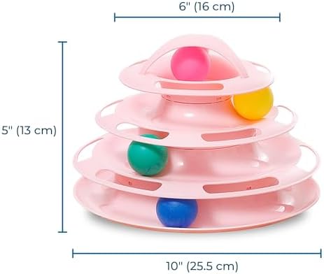 Vila 4-Tier Cat Tower, Multi-Level Interactive Track, Kitten Toy for Indoor Felines Self-Engage with 4 Chase Multicolored Balls, Pink, 1 Set Per Pack
