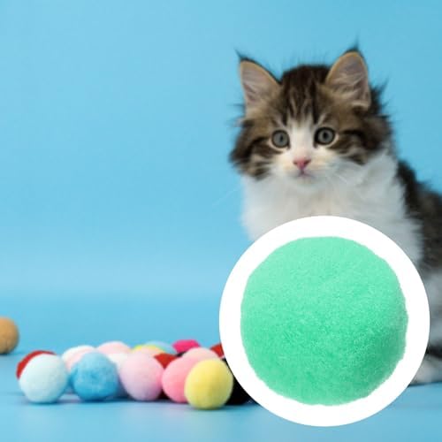 Cat Toy Pom Ball, Interactive Cat Ball Toys Fuzzy Pompoms (Plush, 1.2Inch, 30Pcs, Green) for Kittens Pet Enrichment Training Play Indoor