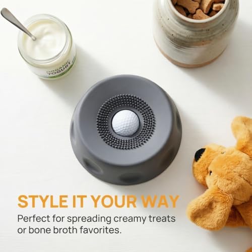Slow Feeder Lick Bowl with Rolling Ball, Anti-Slip, Gray