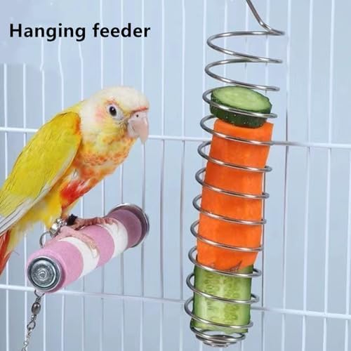 Bird Food Holder Parrots Foraging Toys for Birdcage Hanging, Stainless Steel Bird Treat Feeders Food Basket for Parakeet Cockatiel African Grey Conure Cockatoo Macaw