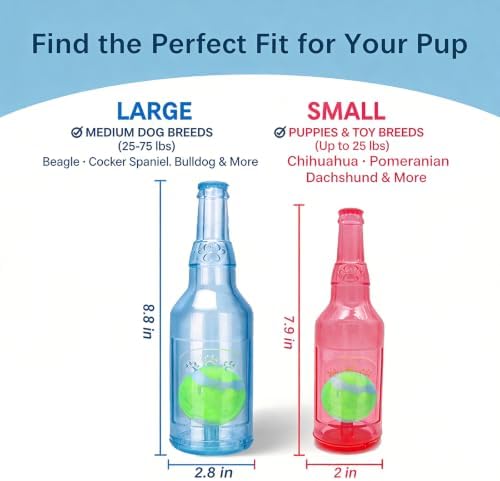 Squeaky Bottle Dog Toy with Tennis Ball Inside (Blue, Large)