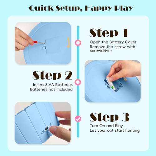 Pawaboo Interactive Cat Toy with Running Mouse, Automatic Track Kitten Toy | Electronic Motion Cat Toy for Indoor Cats, Pop and Play Hide Seek Cats Toys Hunting Mouse for Kitty Play Exercise, Blue