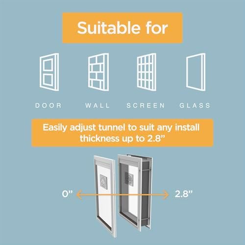 Hakuna Pets Deluxe Aluminum Pet, Cat & Dog Door with 2-Way Locking Panel for Screen, Wall & Door Installation up to 2.8" Thick, Medium, Silver
