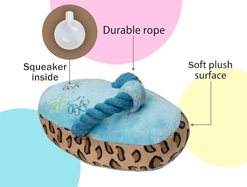 Dog Toy Slipper 3pcs Set Squeaky Chew Plush Stuffed Flip Flops Shoes Rope Interactive Puppy Pet Gift Relieve Anxiety Colorful Blue Pink Yellow