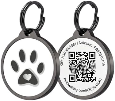 Pet Dwelling QR Pet Tag – Easy Scan Instant Location Alerts, Online Pet Profile with AI Feature for Dogs & Cats (Lux White Paw)