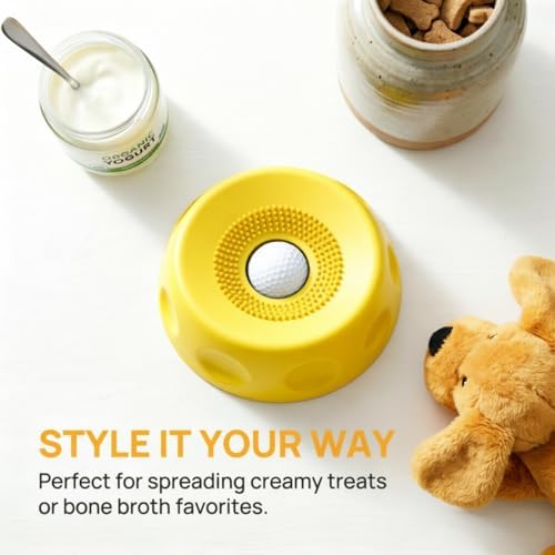 Slow Feeder Lick Bowl with Rolling Ball, Anti-Slip, Yellow