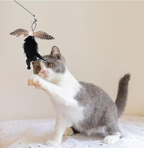 Yauende Cat Feather Toys, Indoor Cat Interactive Toys, 2 PCS Flexible Wire and 5 PCS Cat Feather Toys, for Bored Indoor Cats, Indoor Cat Chase Toys