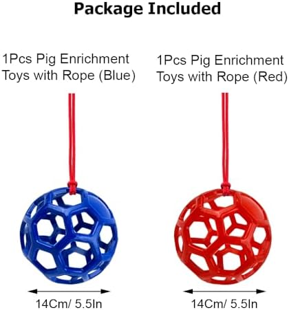 2Pcs Pig Enrichment Toys, Treat Ball Toy for Mini Pigs and Farm, Hanging Chew Ball Enrichment Toy with Rope for Pigs to Play with
