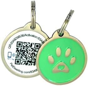 Pet Dwelling QR & NFC Pet Tag – Easy Scan Instant Location Alerts, Smart AI-Featured Pet Profile for Dogs (Green Paw)