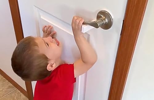 Pet Proof Door Lever Lock - No Adhesive Child Proof Door Lever Lock for Cats and Dogs (4 Pack White Circle Universal)