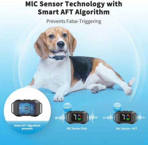 No Shock Ultrasonic Dog Bark Collar, 6 Modes 7 Sensitivity, Type-C Rechargeable Anti Barking Collar for Small Medium Large Dogs, Black