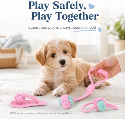 Dog Rope Toys for Puppies and Small Dogs, 6 Pack Cotton Rope Chew and Tug Toys for Teething Puppies, Tossing and Indoor Play (Pink)