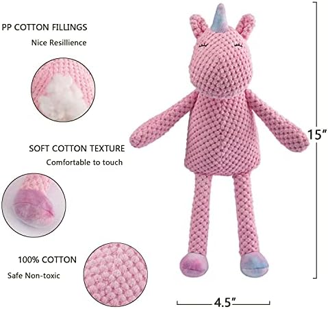 GOOLA Squeaky Dog Toys - Durable Plush Toys with Squeaker & Crinkle Paper,Pink Unicorn Themed Pack for Puppy to Large Dogs