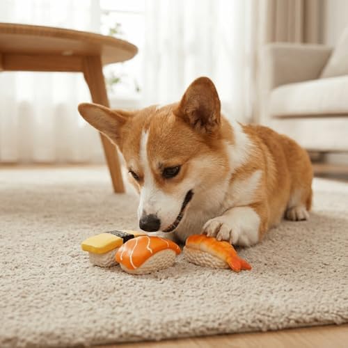 3Pcs Sushi Dog Squeaky Toys Latex Chew Toys Interactive Teething Toys for Small Medium Dogs