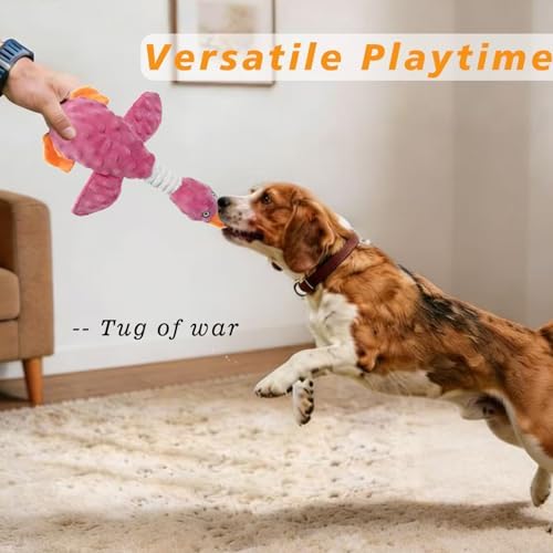Squeaky Dog Toys for Aggressive Chewers, Durable Stuffed Animal Plush Dog Toy with Soft Fabric for Large, Medium & Small Dogs, Interactive Puppy Chew Toy for Teething, Crinkle Duck Dog Toy - Pink