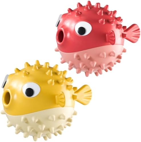 Dog Balls with Bell Sound, Interactive Dog Toys,Treat Dispensing Dog Toys, cat Toys Balls,Rubber Elastic Ball Toys for Small Medium Large Cat and Small Dogs (Yellow+red)