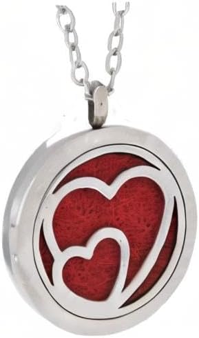 Aromatherapy Essential Oil Diffuser Stainless Steel 30MM Silver Magnetic Locket Pendant 2 Sizes Chain Necklace, Refill Pads & Diffuser Bracelet in a Velvet Bag (Double Heart)