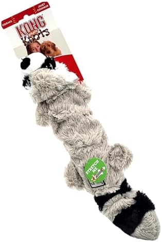 KONG Scrunch Knots 2 Pack Dog Toy – Stuffing-Free Plush with Internal Knotted Ropes & Squeaker – Durable Tug & Chew Toy (Raccoon, Medium/Large)