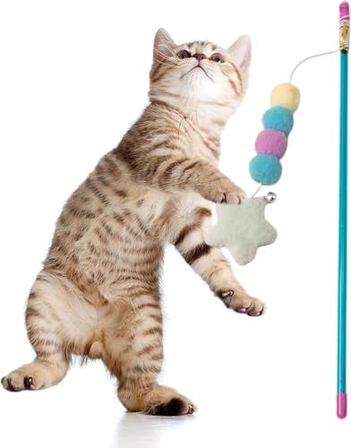 Pink Cat Stick Toy, Cat Teaser Wand Toys, Interactive Cat Toys, Elastic Rope Plush Ball Star Pendant Bite Comfortable Grip, Indoor Cats and Kitten Wand Cat Mice and Animals