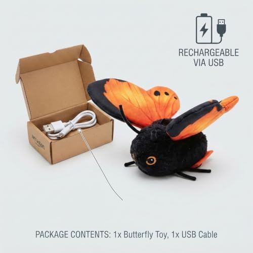 Smart Sensing Automatic Flapping Butterfly Cat Toy, Interactive Electric Pet Play Toy, Realistic Wing Motion Encourages Stalking, Rechargeable Self Play Stimulating Motion Activate,Blue