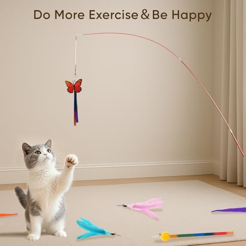 Cat Toys for Indoor Cats, 13 Packs Interactive Cat Wand Toy Set with Feather&Ribbon Refills, Feather Toys for Exercise, Playtime and Boredom Relief with Kitten