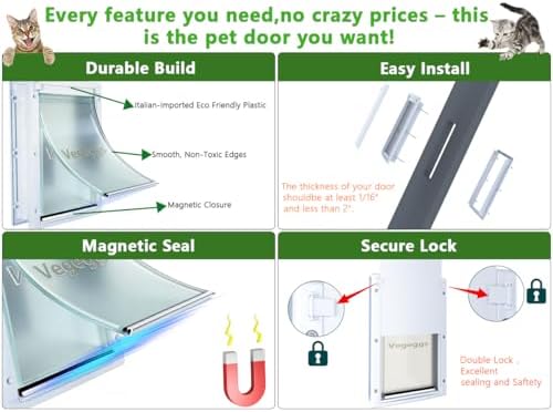 Large Dog Door for Door, Durable Plastic, Magnetic Pet Door with Lock Panel