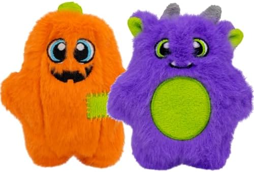 KONG Halloween Snuzzles 2-Pack Squeaky Plush Dog Toys (Pumpkin and Monster, X-Small)
