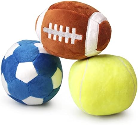 Interactive Dog Balls, 2 Pack Plush Squeaky Dog Toys Balls for Dogs, Tennis Ball Rugby Dog Toy Ball Indoor Outdoor Sports Stuffed Puppy Toy for Small Medium Dog(Tennis+Rugby)