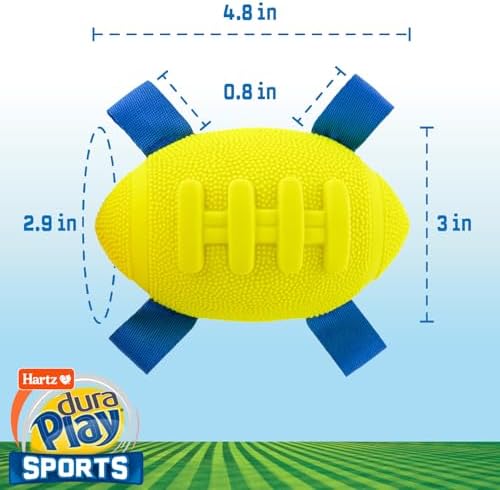 Hartz Dura Play Sports Football Dog Toy, Bacon Scented Squeaky Latex Yellow & Blue Toy, 1 Count