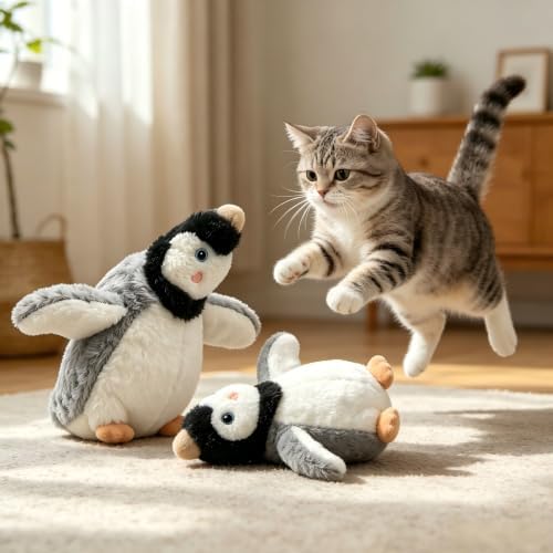 Interactive Flapping Penguin Pet Toy with Chirp Sound, Hanging & Placeable Plush Toy for Cats Dogs, Relieve Boredom Prevent Furniture Scratches