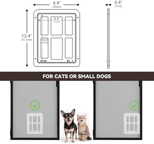 Cat Door for Screen Door with Magnetic Auto-Close, Dual Lockable Tabs Doggy Screen Door, Pet Easy Access for Sliding Screen Door & Window