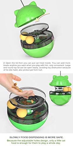 CYBERNOVA Interactive Wobble Cat Toy with a Teaser Wand, Built -in Treat Dispenser/Pet Puzzle Toy/Slow Feeder for Cats and Kitten (Green)