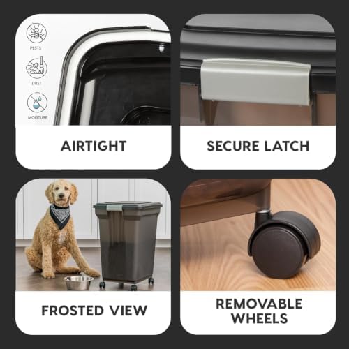 IRIS USA Dog Food Storage Container, Up to 58 lbs, Smoke Black, Made in USA