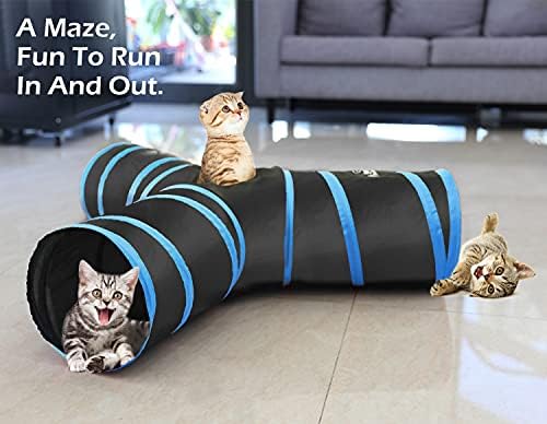 Pawaboo Cat Tunnel Tube 3-Way Tunnels, Blue, 25x53cm