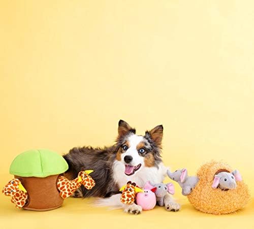 ZippyPaws - Zoo Friends Burrow, Interactive Squeaky Hide and Seek Plush Dog Toy - Giraffe Miniz, 3 Pack