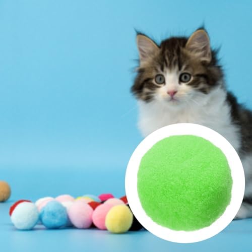 Cat Toy Pom Ball, Interactive Cat Ball Toys Fuzzy Pompoms (Plush, 1.2Inch, 30Pcs, Light Green) for Kittens Pet Enrichment Training Play Indoor