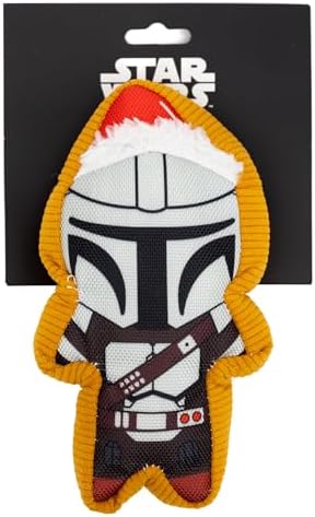 Star Wars Squeaky Plush Dog Toy for Large, Medium & Small Dogs, Holiday Mandalorian Santa Cookie Replica