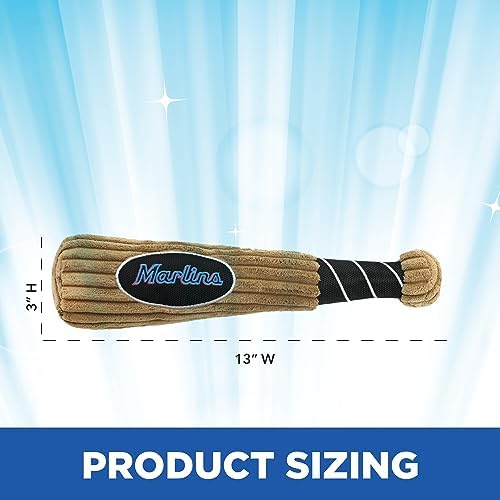 MLB Miami Marlins Baseball Bat Toy for DOGS & CATS. Soft Corduroy Plush Dog Toy with Inner SQUEAKER, MLB Chew Toys for Dogs or Cats. Durable Fun Interactive Dog Toy with Team Names and Logo