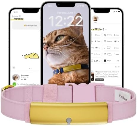 Health Tracker for Cats - Smart Cat Collar with Safety Breakaway Buckle for Indoor Cats, Wellness Alerts, Real-time Monitoring (White×Coral Pink,M)