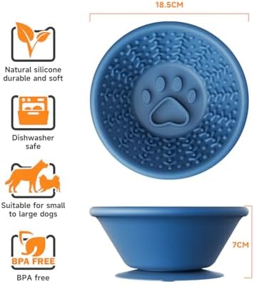 Dog Lick Bowl, Non-Slip Slow Feeder Licking Mat & Treat Dispenser (Wide Bowl Mouth w/Inlaid Stainless Steel Ring) - Interactive Toys, Anxiety Reducer, Freeze Bone for Dogs, BPA Free Silicone