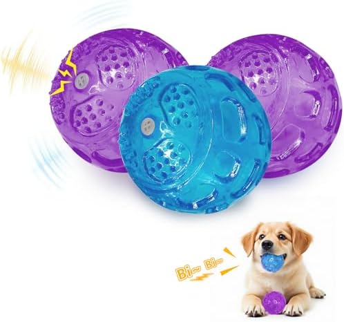 RICHIE Ultra Durable Squeaky Dog Balls 3 Inch for Large Medium Dogs, Tough Chew Toys for Aggressive Chewers, Floating Fetch Balls for Pool Play, Teeth Cleaning Dog Toys 3 Pack Purple + Purple + Blue
