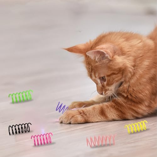 Andiker 12 Pcs Cat Spring Toys, Colorful Soft Sturdy Plastic Cat Spiral Toys with Great Elasticity Funny Interactive Cat Toys for Indoor Cats Kittens to Swat Bite Hunt (12 Pcs)
