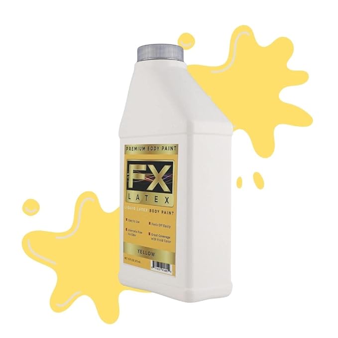 Liquid Latex - Face and Body Paint, Ammonia Free, Easy On and Off, Cosplay Makeup, Create Professional Monster, Zombie Arts 16 Oz (Yellow)