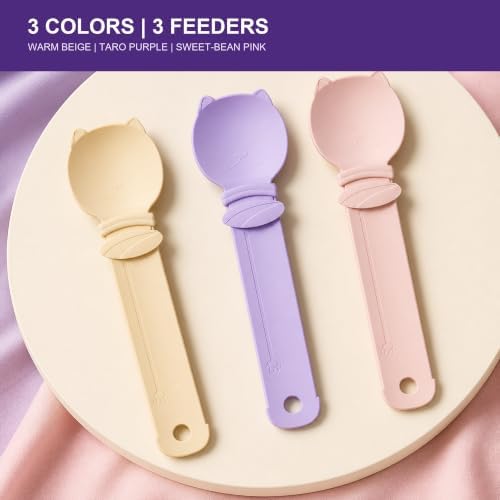 3 Pack Cat Treat Dispenser Spoons for Wet Food – Lickable Squeeze Spoon for Churu & Cat Treats – Multi-Function Feeding Spoon for Cats – 9.8 Inch,Beige, Purple, Pink