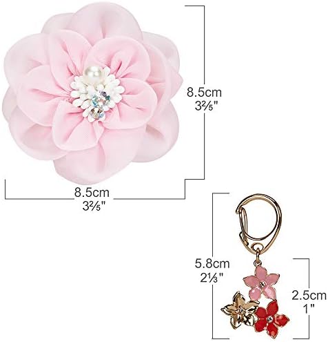 Blueberry Pet Princess Accessory Set of Floral Collar Accessory and Pedant for Dogs & Cats, Pink Flower Decor and Pendant
