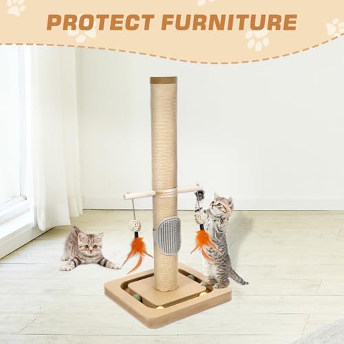 27” Small Cat Tree with 3-Tier Ball Track & Jute Scratching Post, Space-Saving Kitten Tower for Indoor Pets, Interactive Activity Center with Hanging Toys for Furniture Protection